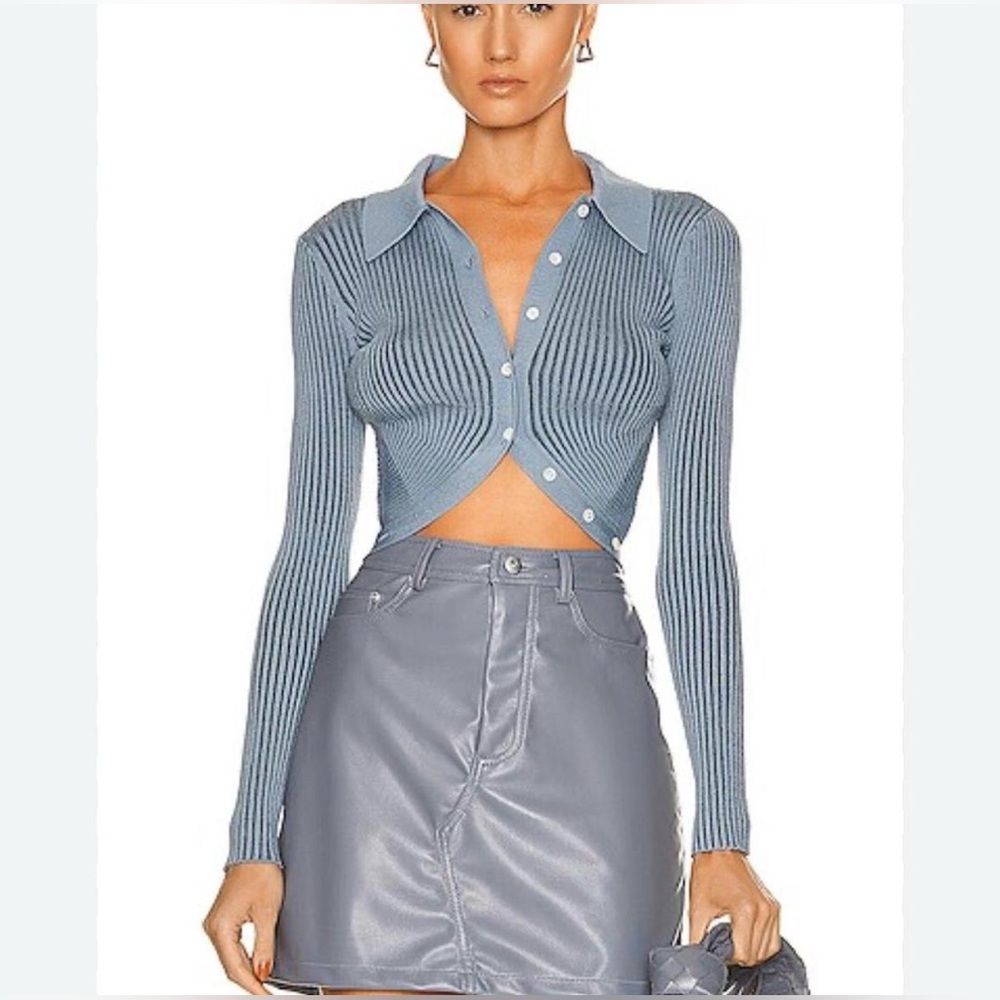 Jonathan Simkhai Blue Ribbed Button Down Shirt